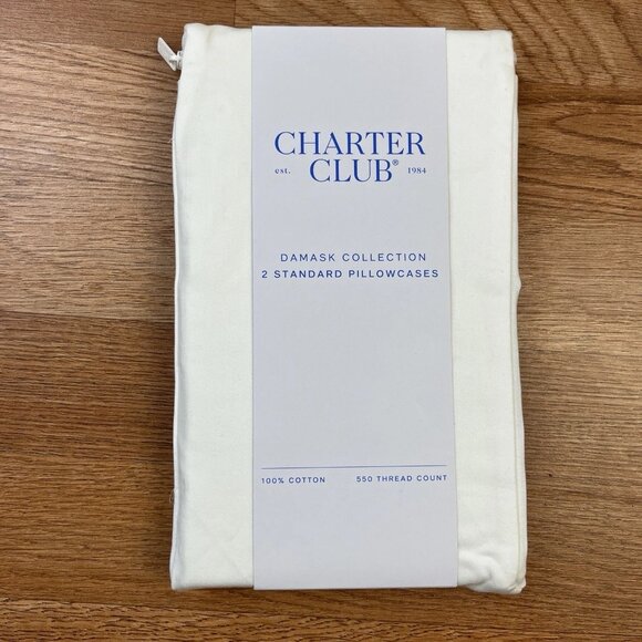 Charter Club Damask Collection 2pk Standard Pillowcases in White NEW - Picture 1 of 6